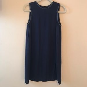 Theory Silk Sheath Dress with Leather Trim